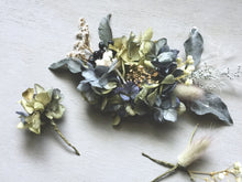 画像をギャラリービューアに読み込む, くすみブルー×グリーンのアンティークあじさいのボタニカルヘッドドレス(受注生産)