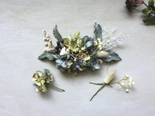 画像をギャラリービューアに読み込む, くすみブルー×グリーンのアンティークあじさいのボタニカルヘッドドレス(受注生産)
